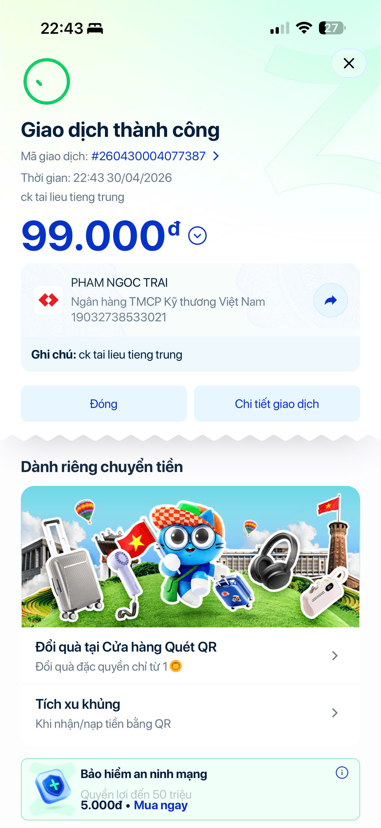 Giao dịch thành công